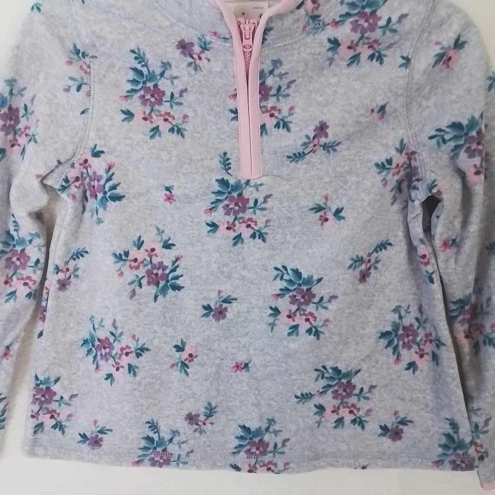 Oshkosh 1/4 Zip Fleece Pullover Size 6‎ in Grey w/ Floral Print
